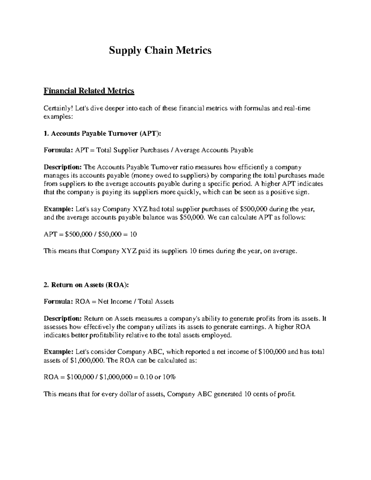 921203299 Supply Chain Financial & Operational Metrics Overview - Studocu