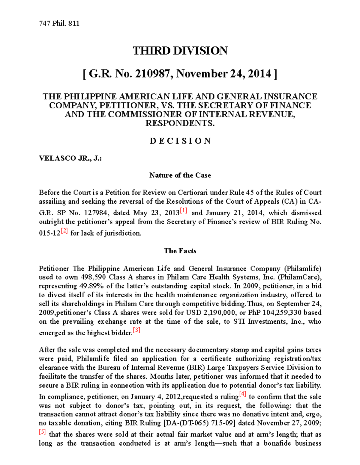Philamlife vs. Secretary of Finance: G.R. No. 210987 Decision Analysis ...