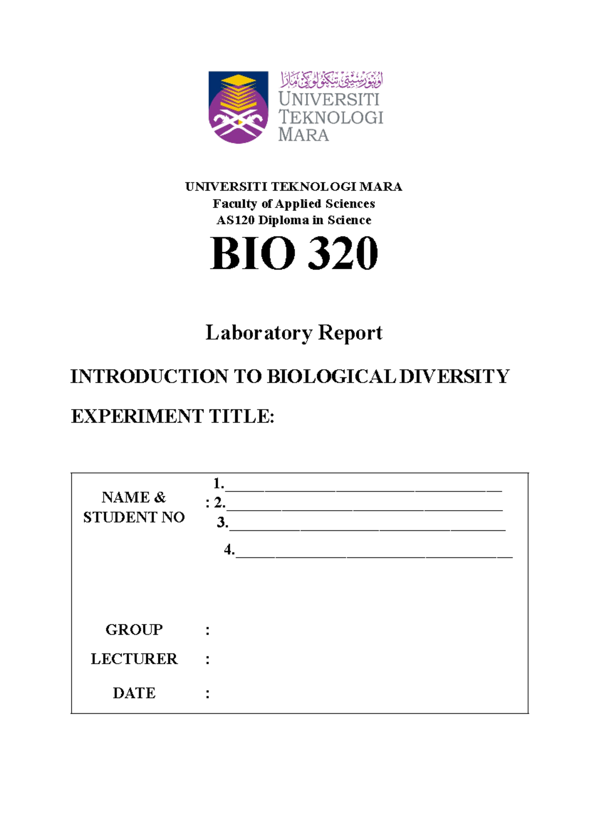 Format of Lab Report - UNIVERSITI TEKNOLOGI MARA Faculty of Applied ...