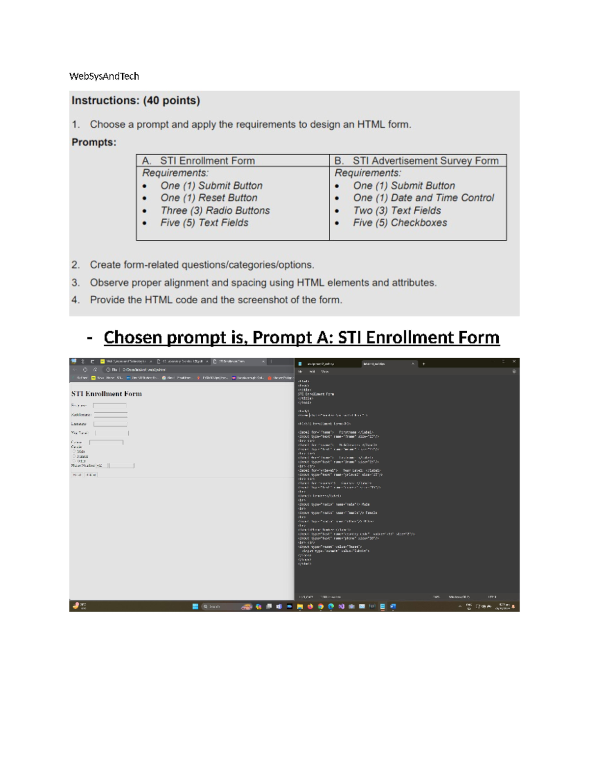WebSys Lab Act - HTML Form Design for STI Enrollment - Studocu