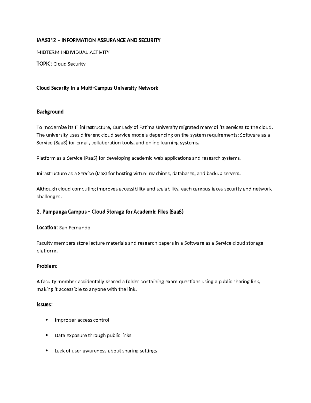 IAAS312 Cloud Security Midterm Activity: University Network Challenges ...