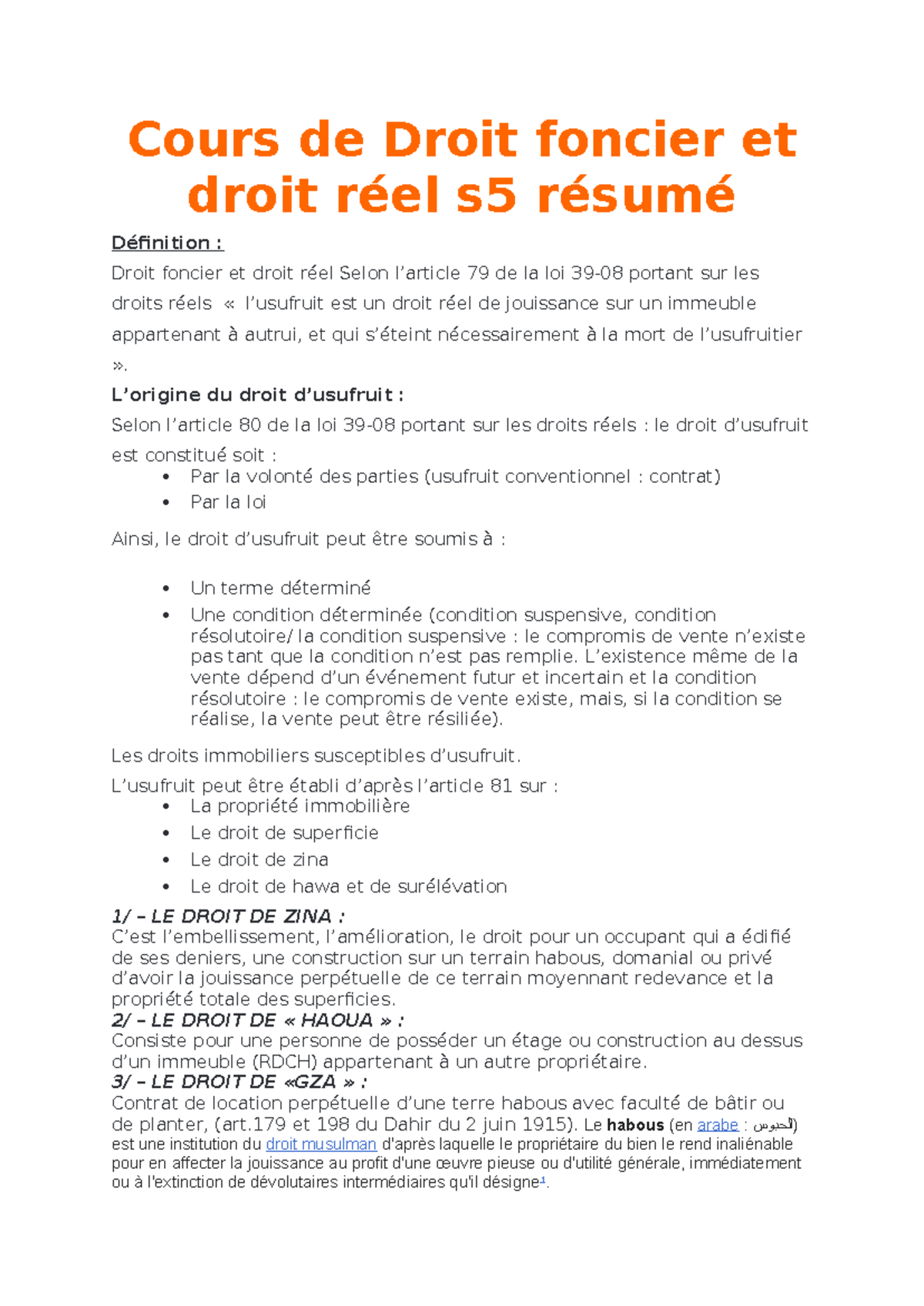 Résumé du Cours de Droit Foncier et Droit Réel - S5 - Studocu
