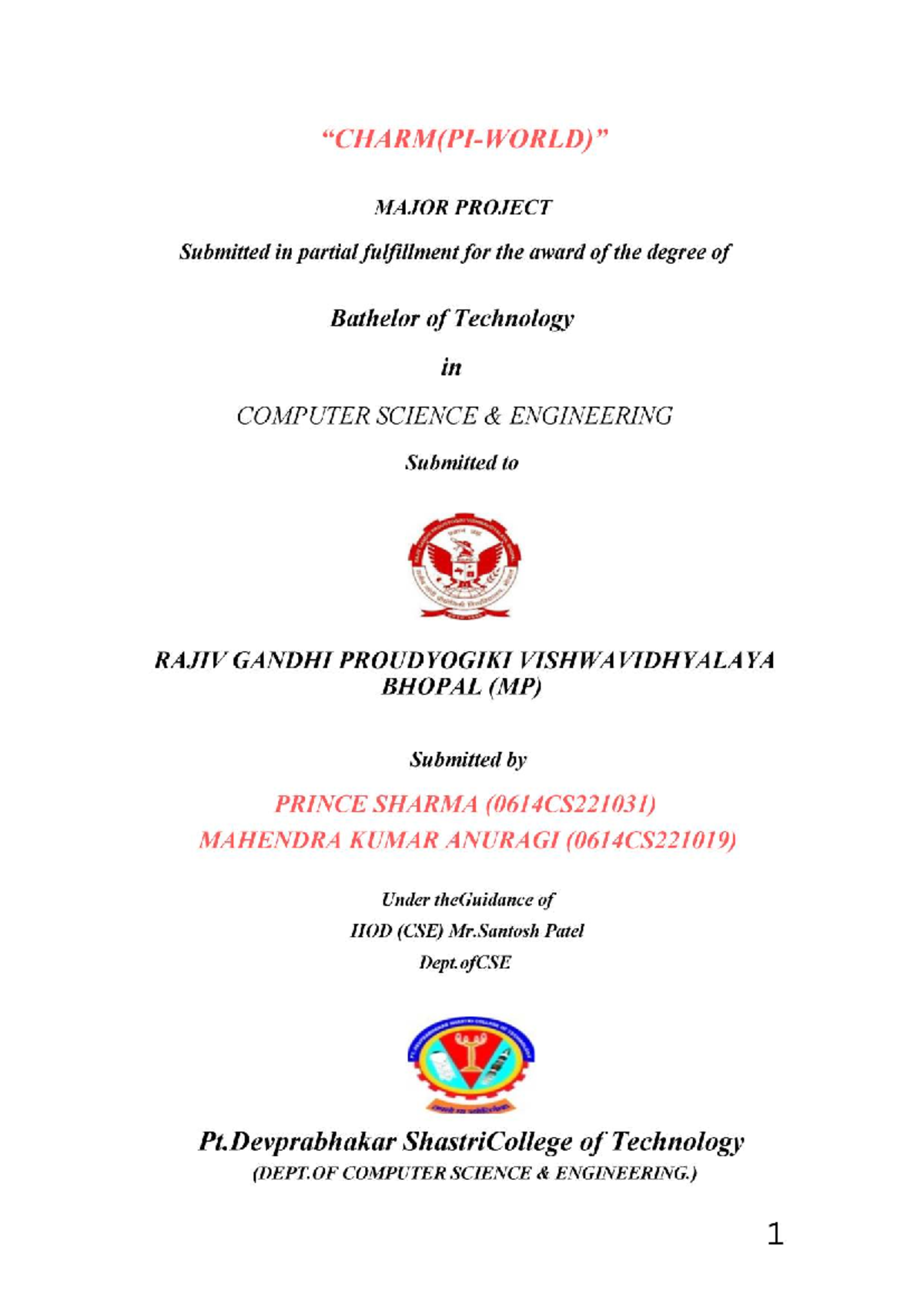B.Tech Major Project Report in CSE - 0614CS221031 & 0614CS221019 - Studocu