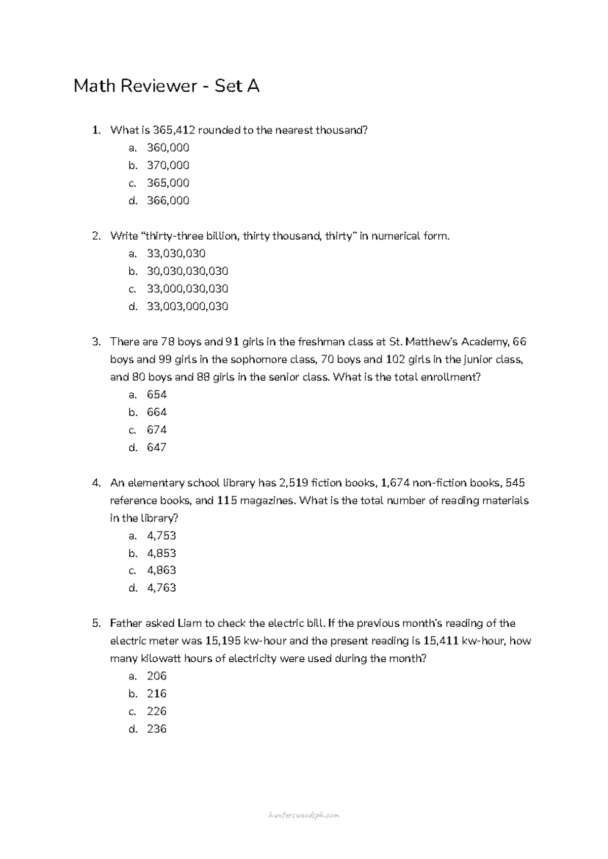 Math Reviewer Set A - sample only - Math Reviewer - Set A 1. What is ...