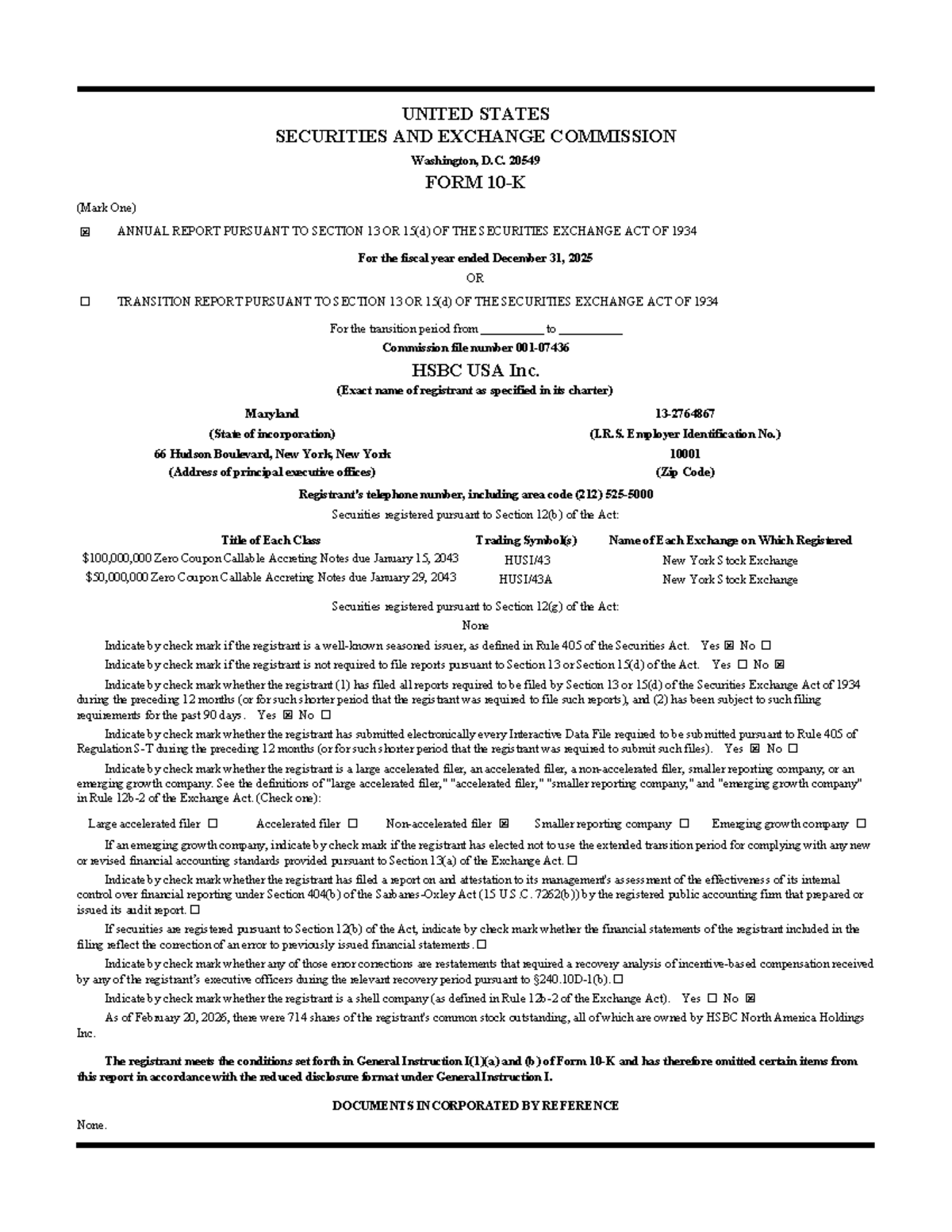 HSBC USA Inc. Annual Report (Form 10-K) for Fiscal Year 2025 - Studocu