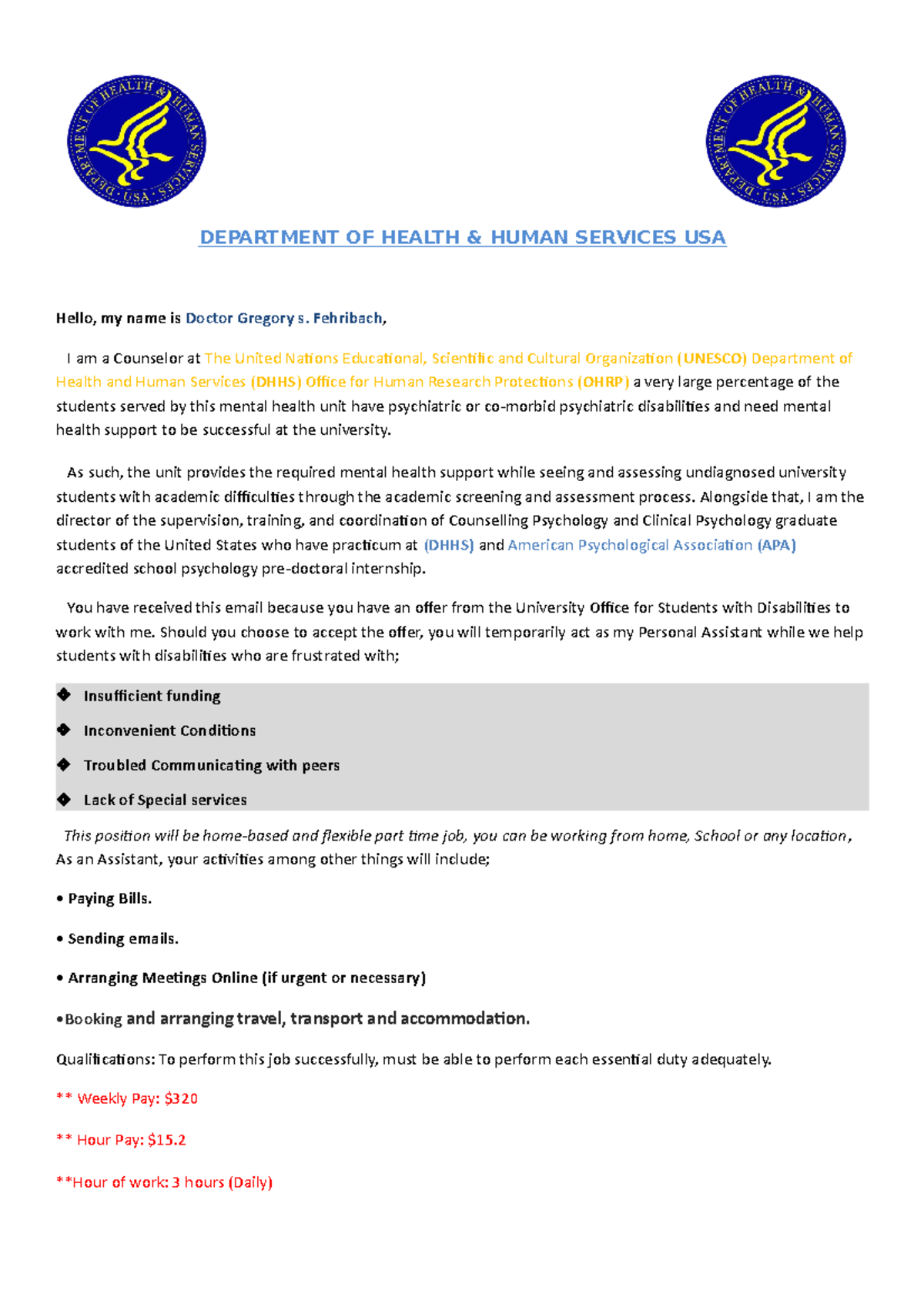 DHHS Internship Proposal: Assistant Role for Student Support Services ...