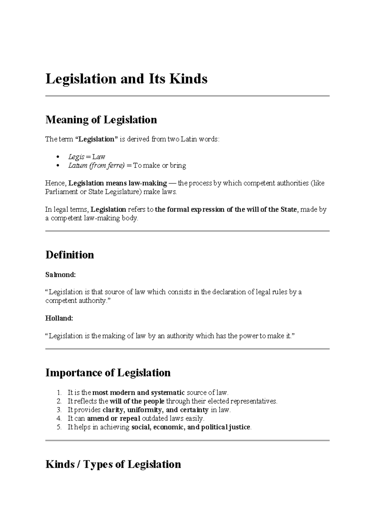 Legislation and Its Types: Understanding the Framework of Law - Studocu