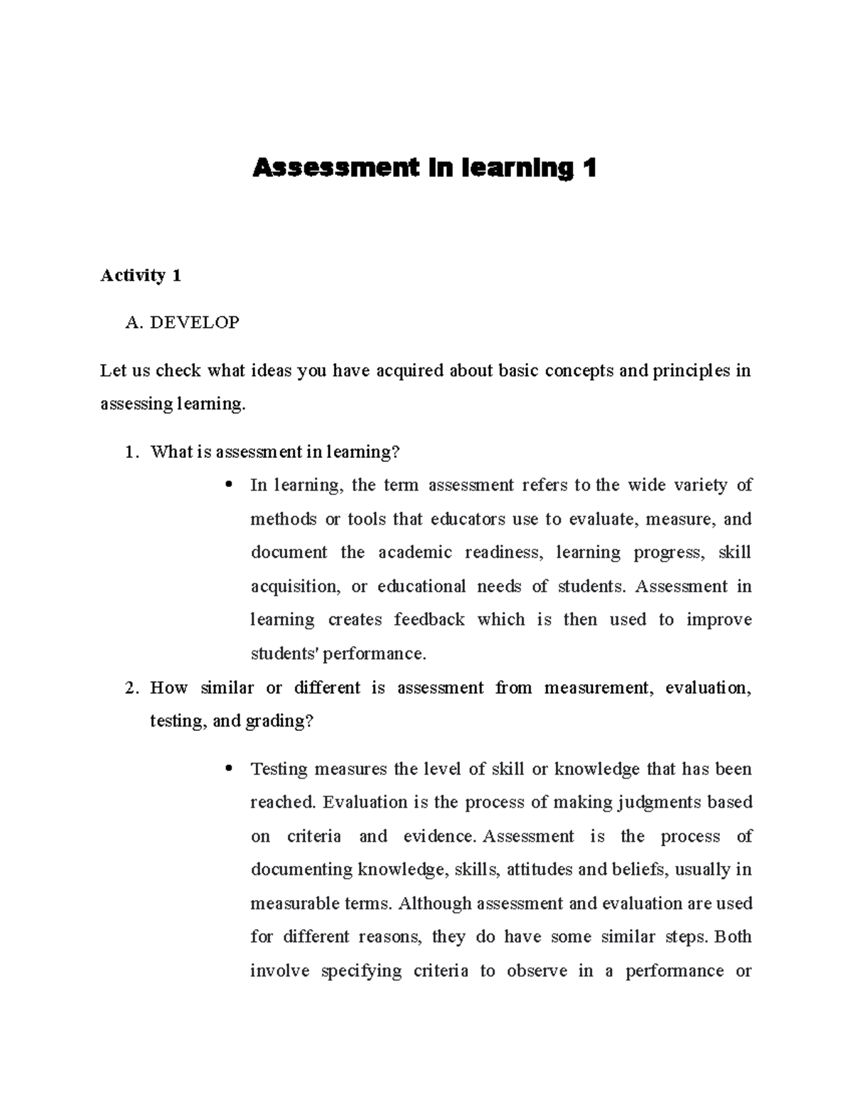 Assessment in Learning 1: Key Concepts & Principles Explained - Studocu