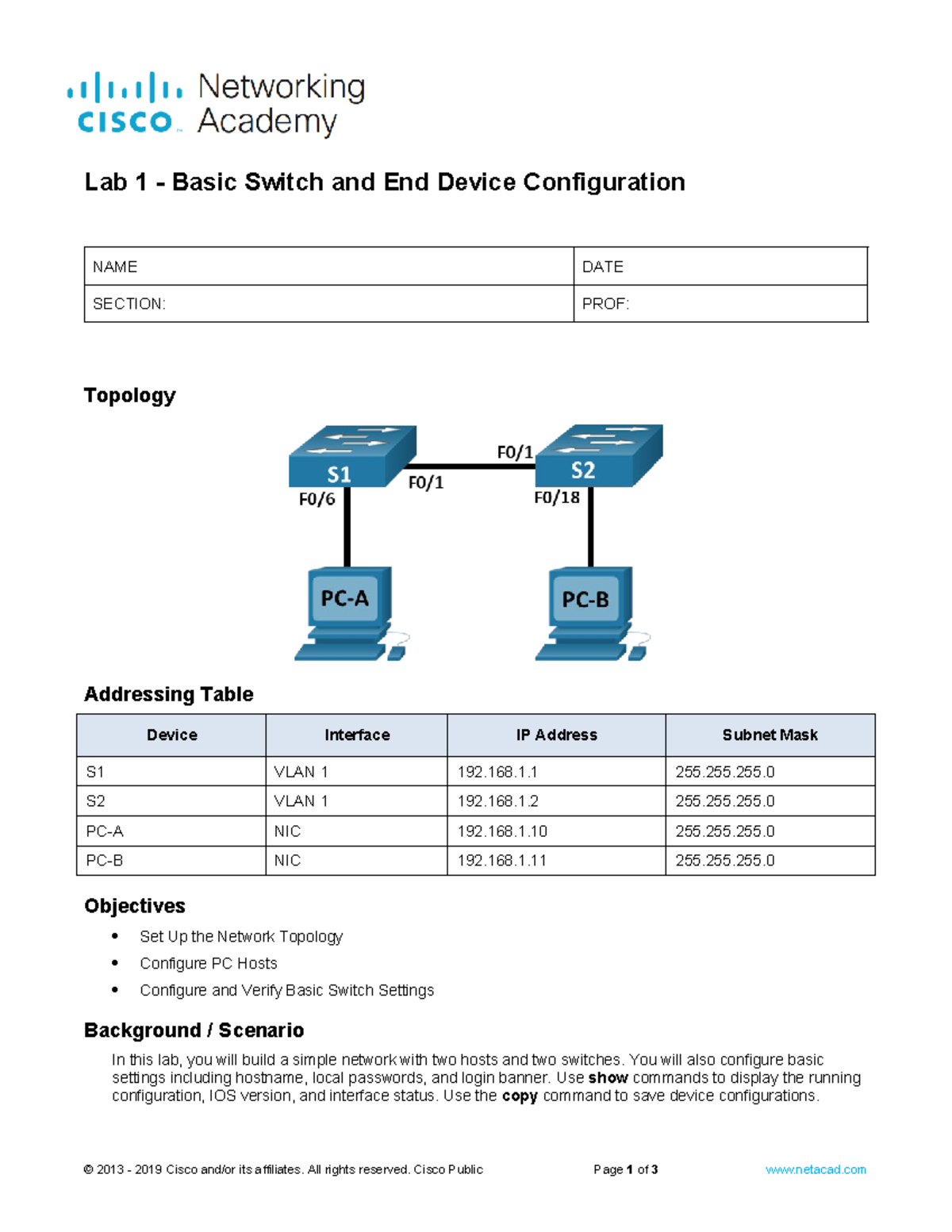 2.9.2 Lab - Basic Switch and End Device Configuration (DIT) - Lab 1 ...