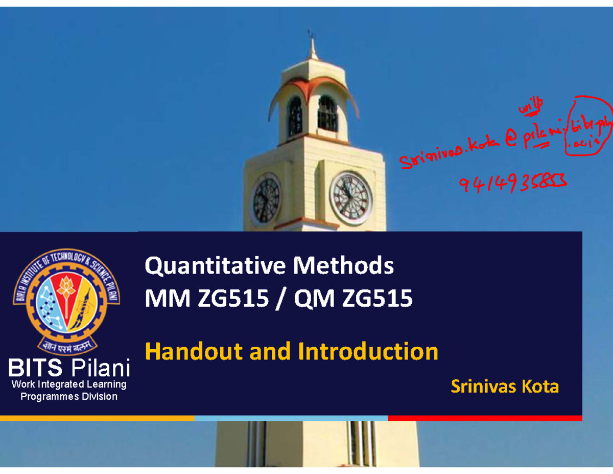 Quantitative Methods - Chapter 1 - BITS Pilani - Studocu
