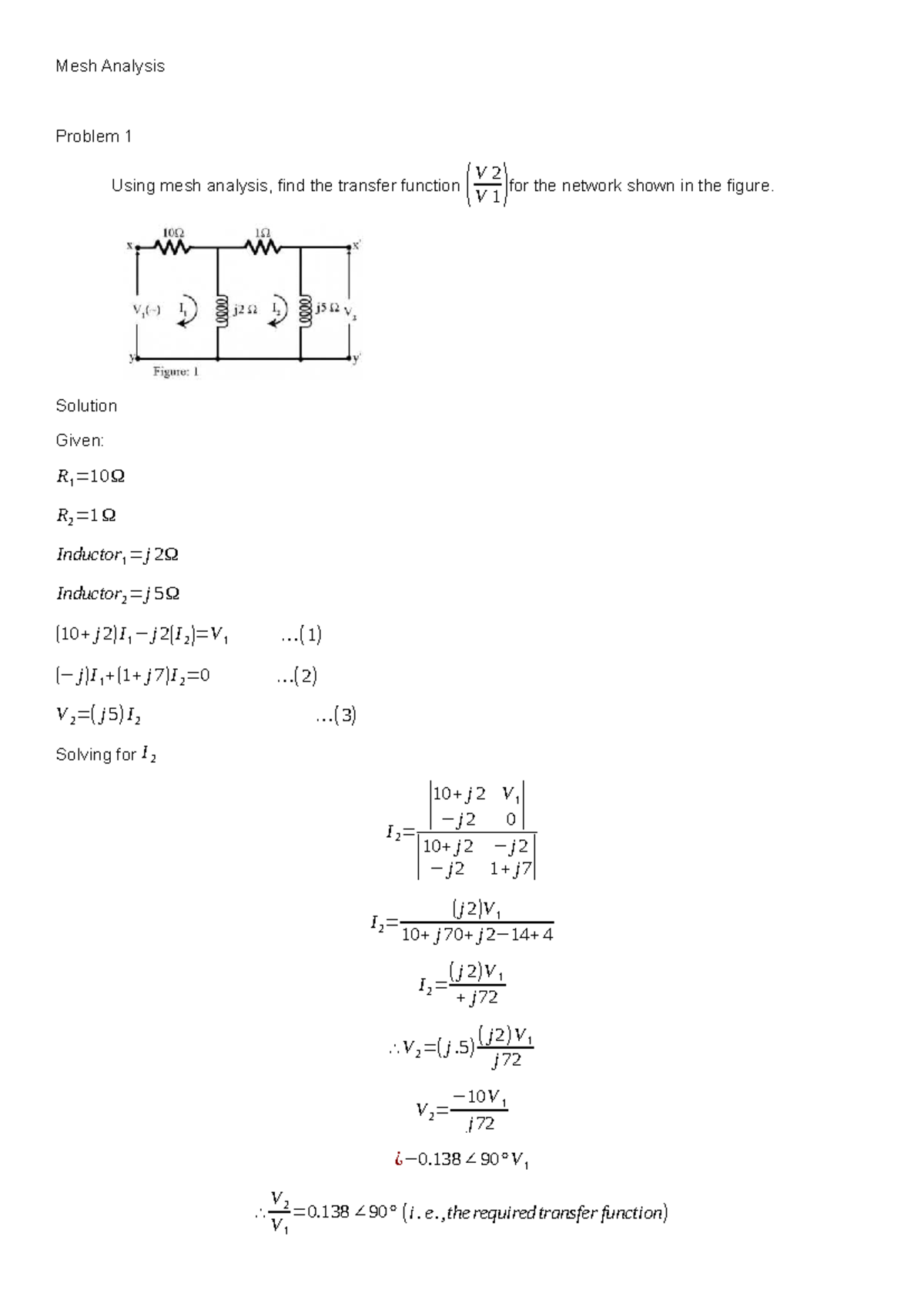 Mesh Analysis and Transfer Function Calculation for Circuit Project ...