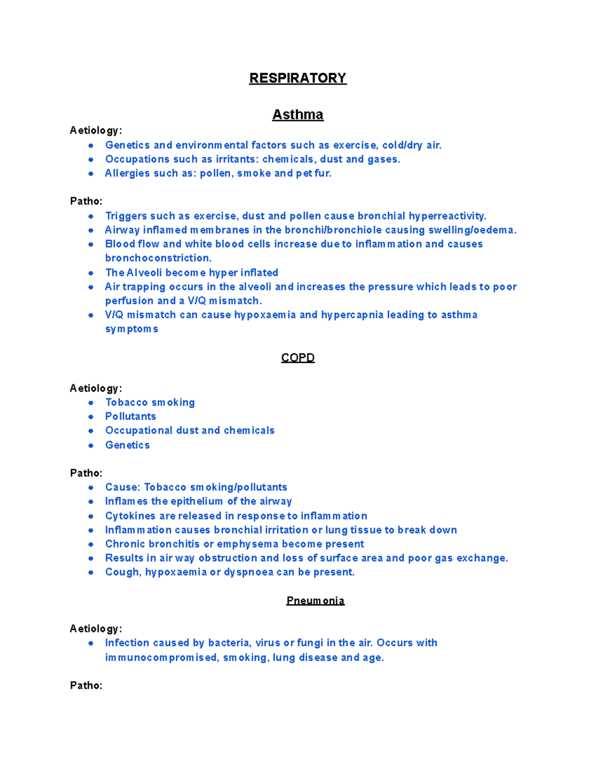 2B-Patho Exam Prep: Key Aetiologies, Assessments & Interventions - Studocu