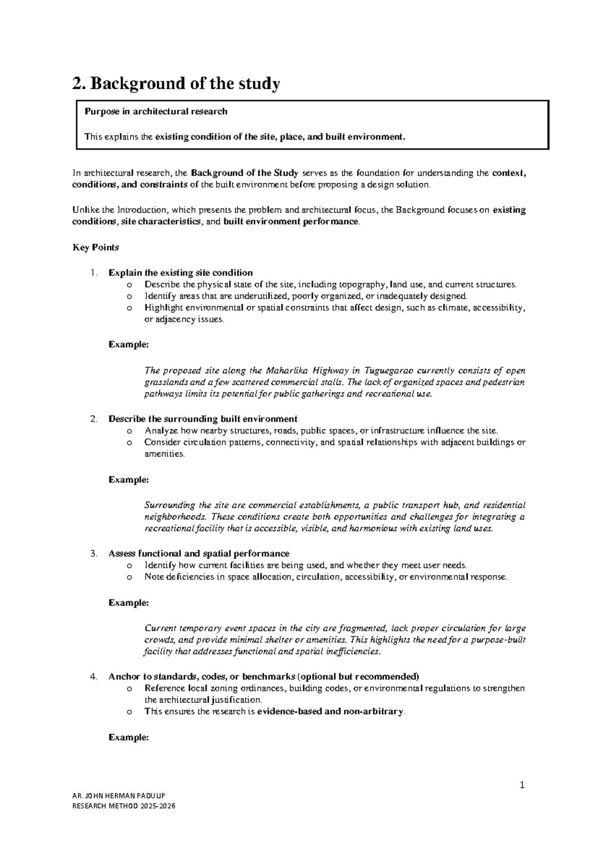 Architectural Research Methods: Background of the Study Analysis - Studocu