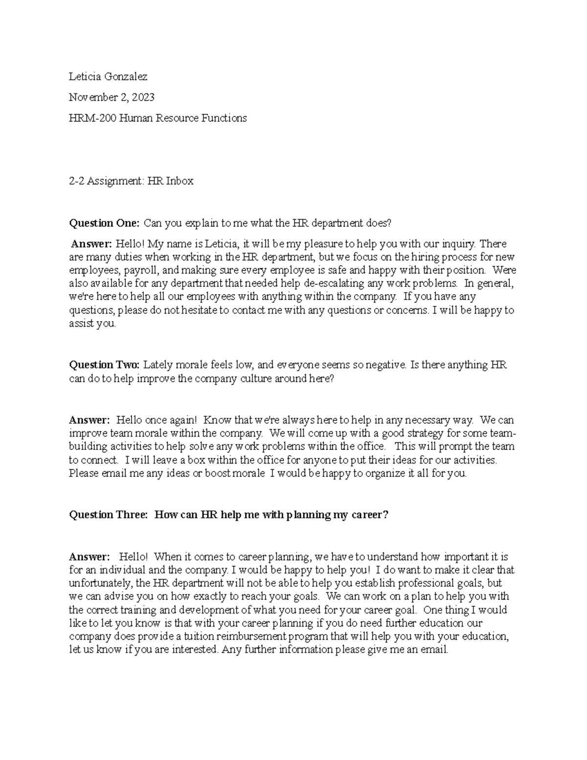 New HR inbox paper - HRM-200 Human Resource Functions - Leticia ...