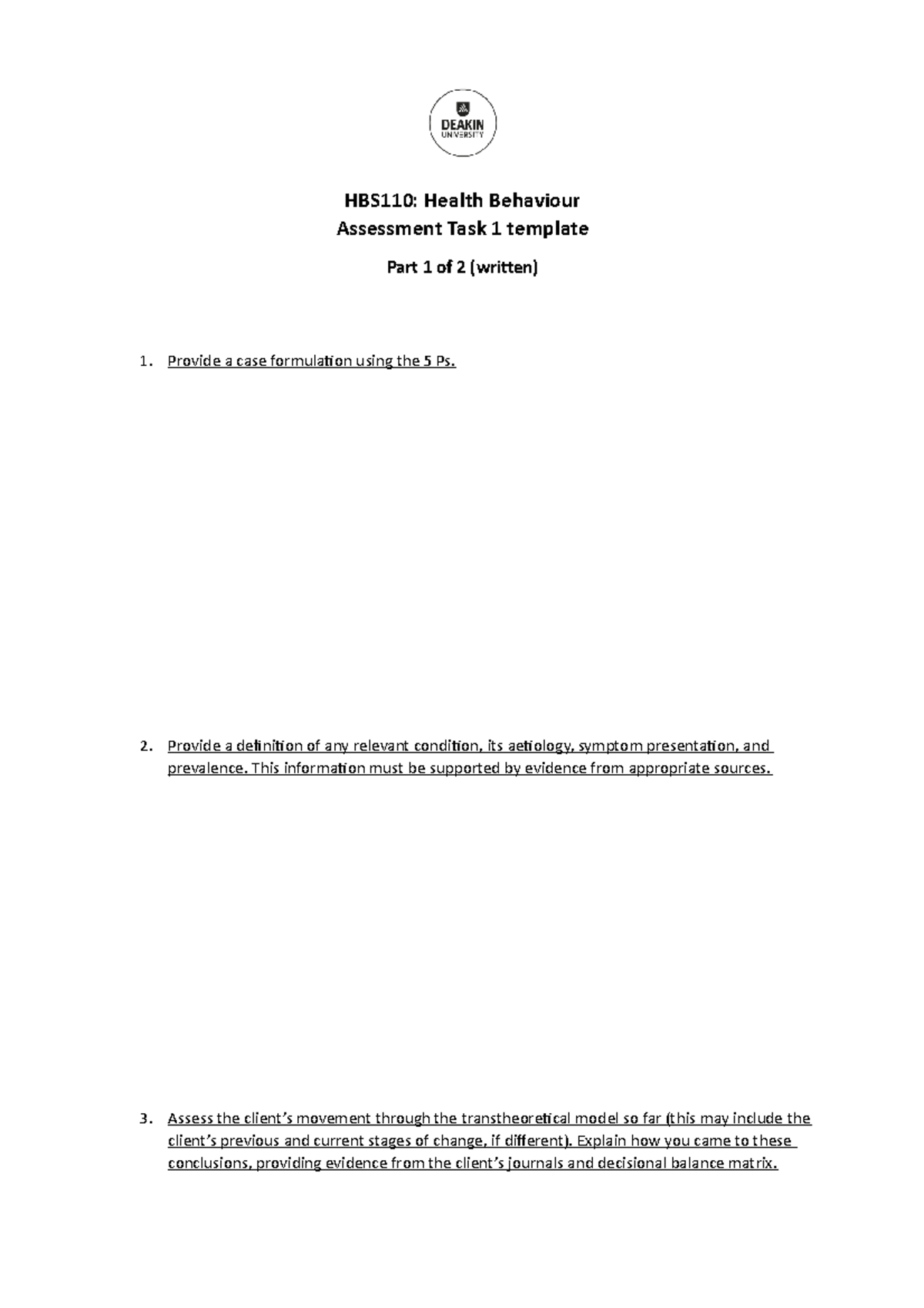 HBS110 AT1 Part 1: Health Behavior Case Formulation & Strategies - Studocu