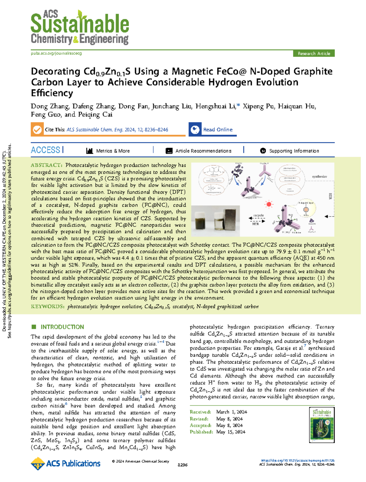 Zhang et al 2024 decorating cd0 9zn0 1s using a magnetic feco n doped ...