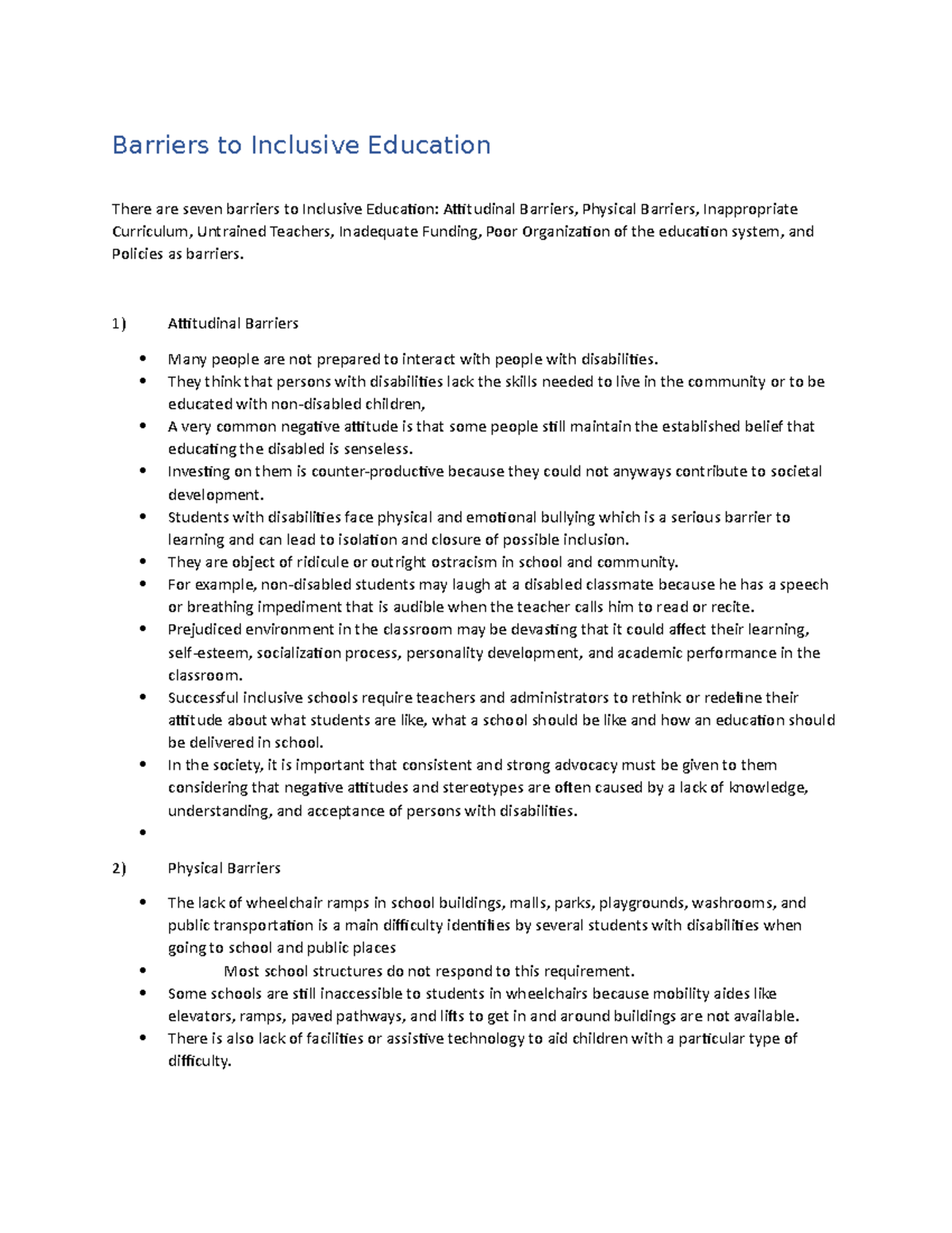 Barriers to Inclusive Education: Understanding Key Challenges - Studocu