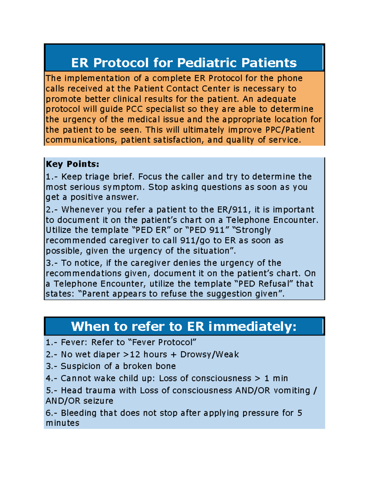ER Protocols for Pediatric Patients - CASOS DE ER - Studocu