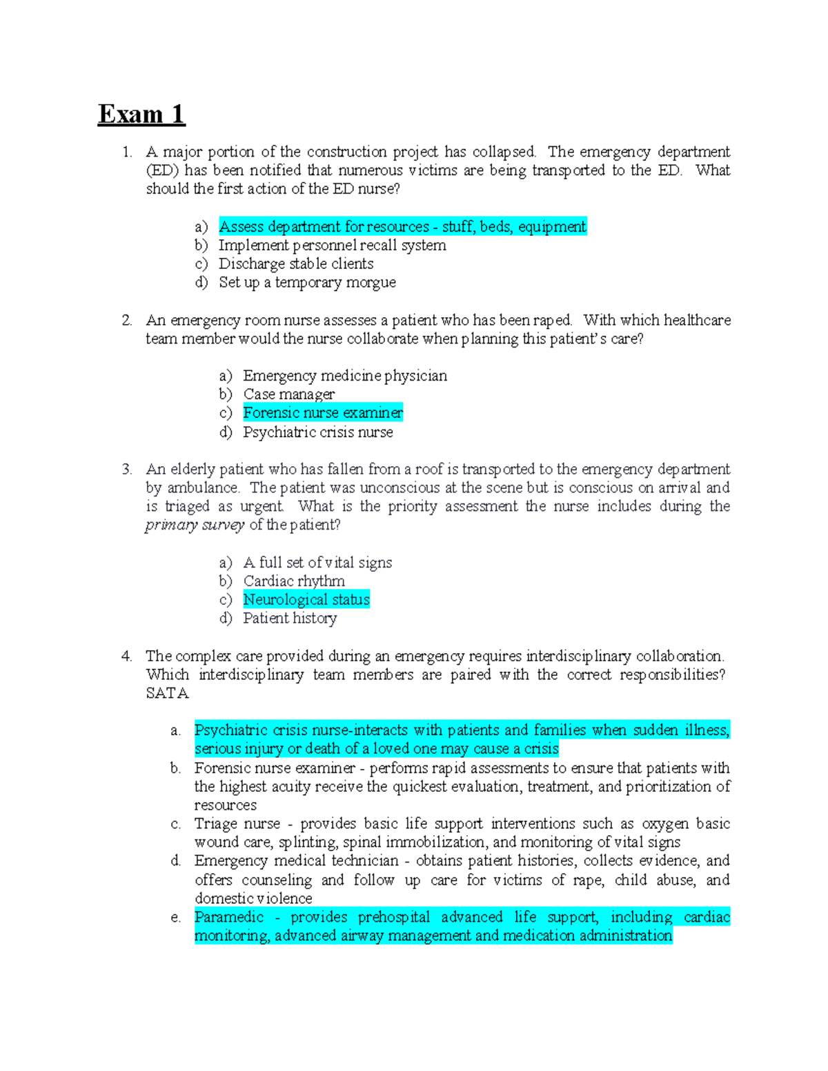 Emergency Nursing Practice Exam 1 & 2 Review - Studocu