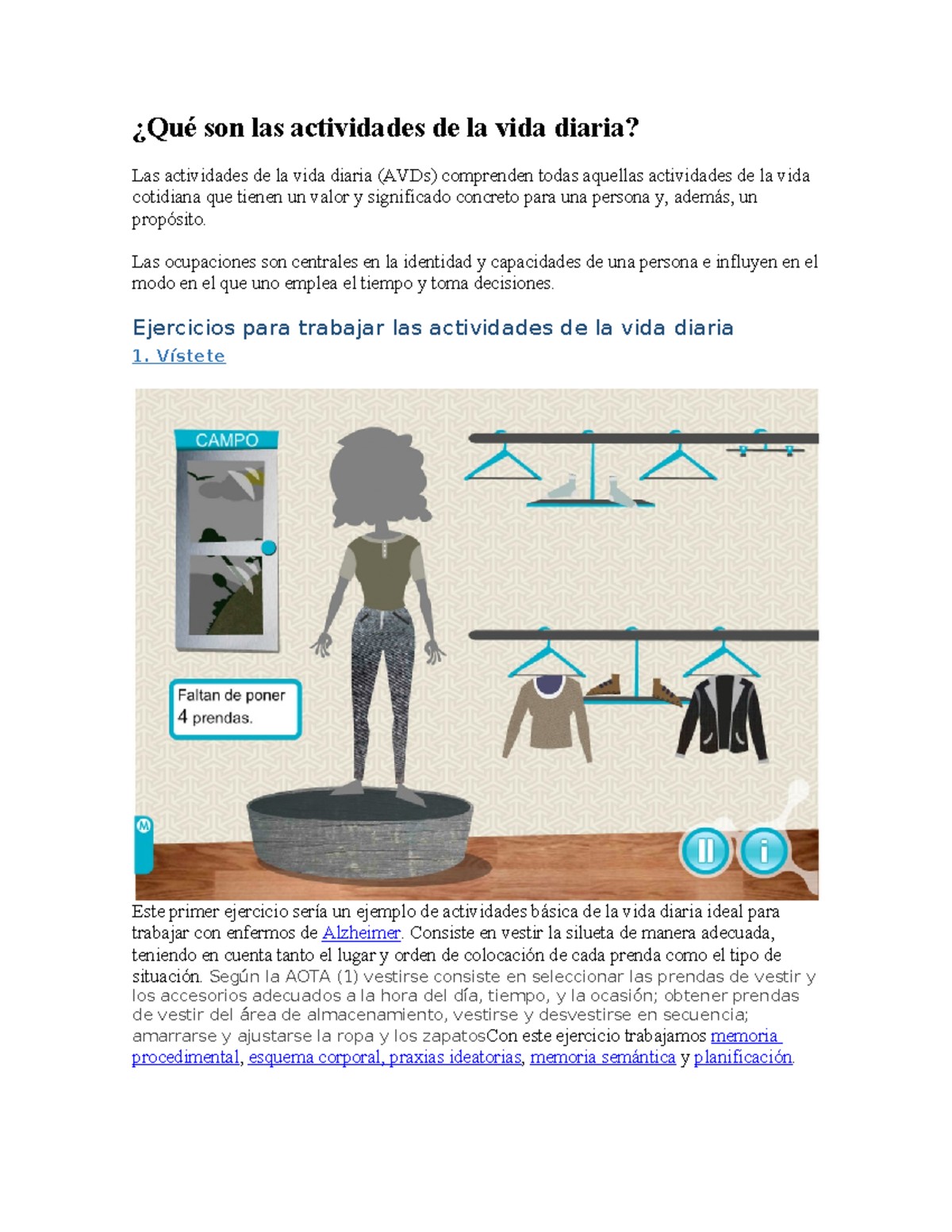 Actividades de la Vida Diaria (AVD) - Ejercicios y Métodos 2020 - Studocu