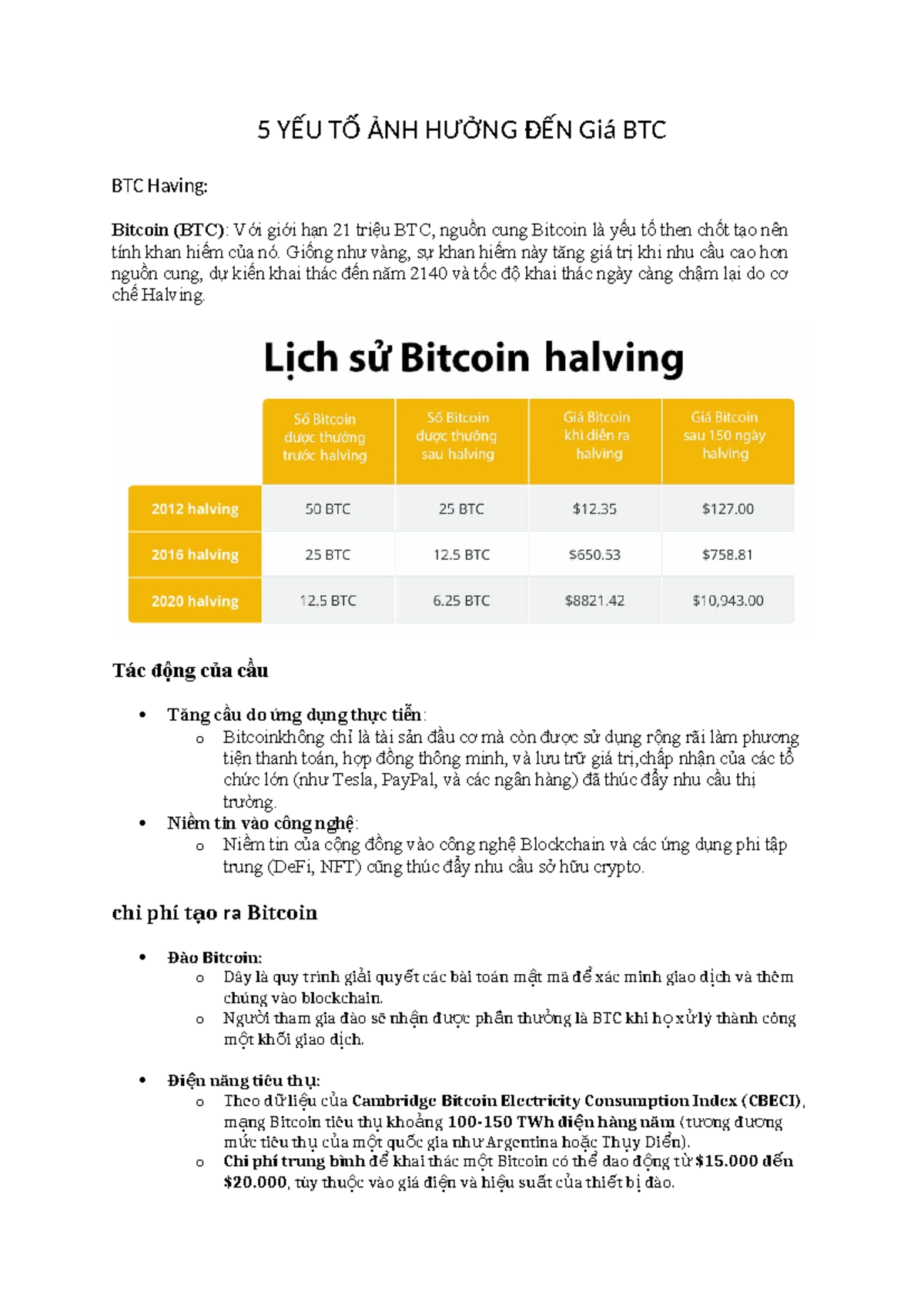 5 YẾU TỐ ẢNH HƯỞNG ĐẾN GIÁ BTC: Phân Tích Chi Tiết và Xu Hướng - Studocu