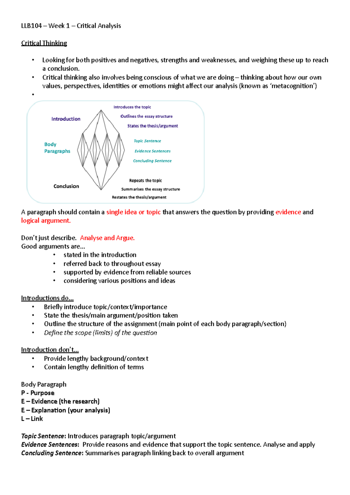 LLB104 notes - LLB104 – Week 1 – Critical Analysis Critical Thinking ...