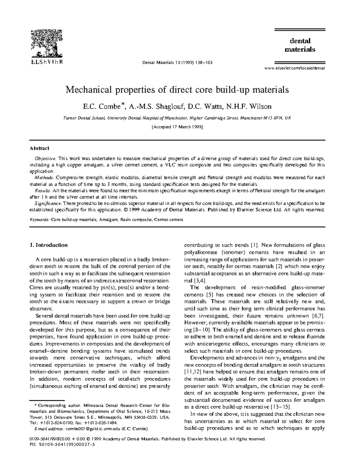 Dental Materials 15: Mechanical Properties of Direct Core Materials ...