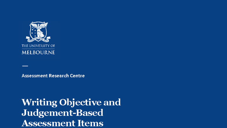 Assessment Research Centre Writing Objective & Judgement-Based Items ...