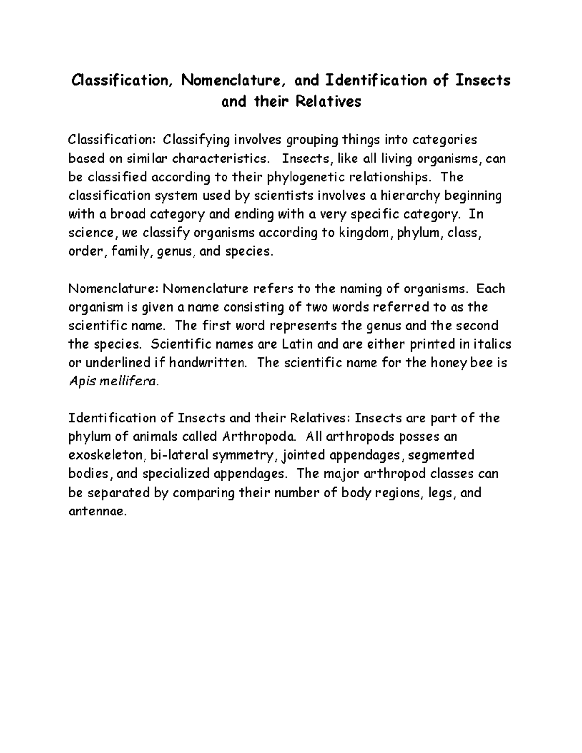 Classification and Identification of Arthropod Classes for Grade 10 ...