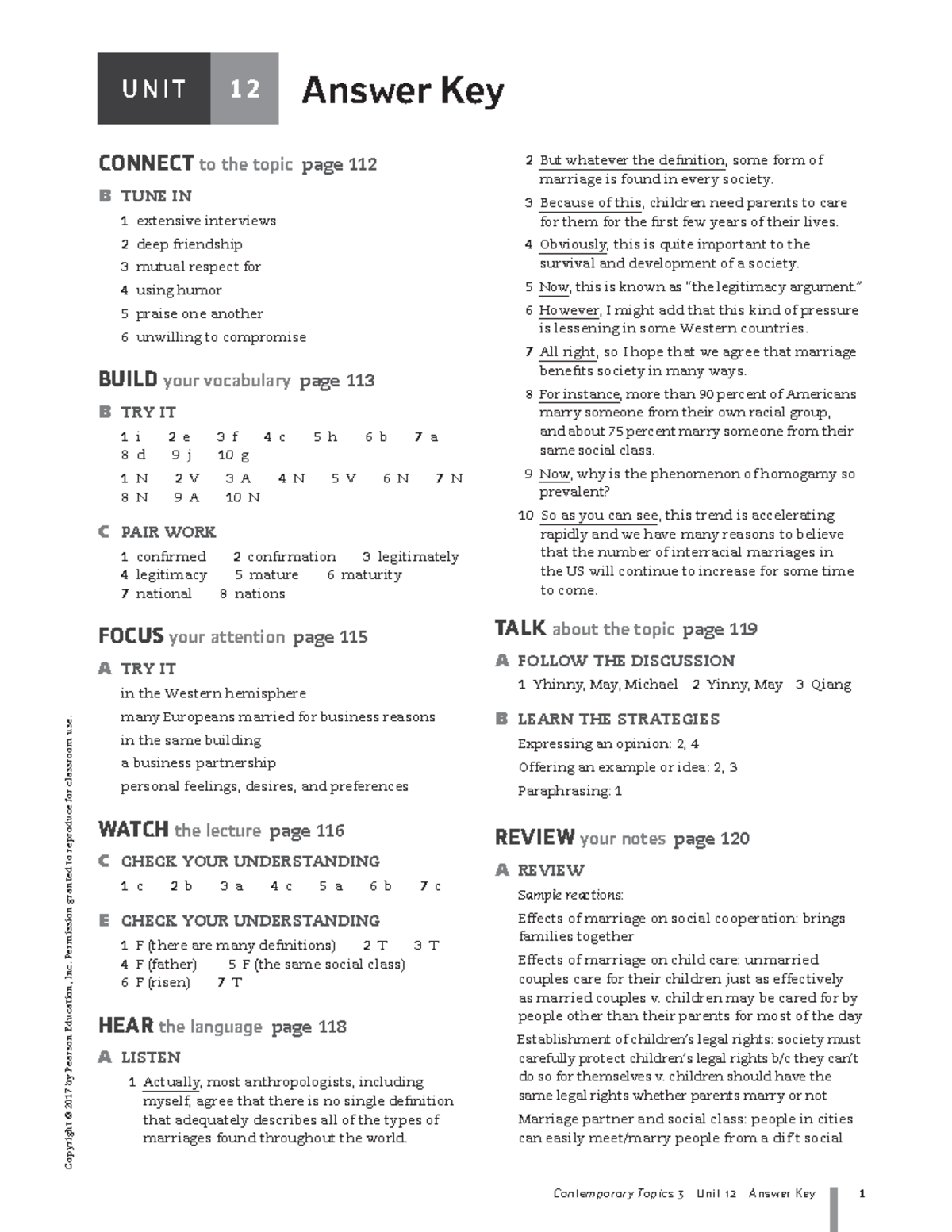 UNIT 12 Answer Key: Marriage and Society Insights - Studocu
