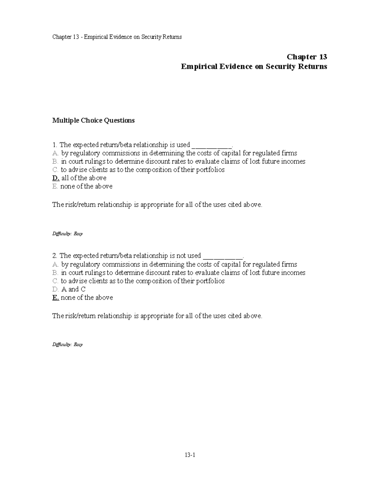 Chapter 13: Empirical Evidence on Security Returns - MCQs and Insights ...