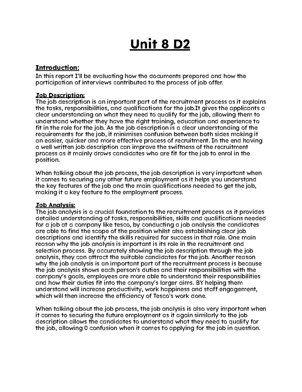 Unit 8 D2: Evaluating Document Preparation & Interview Participation ...
