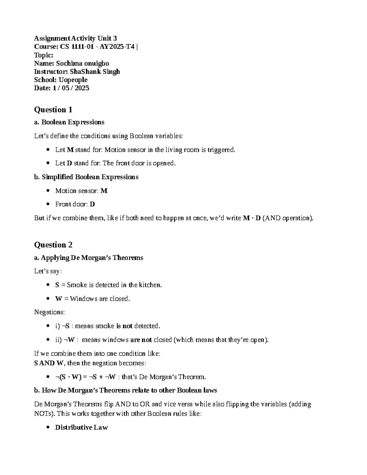 CS Unit 3 Assignment: Boolean Expressions & Truth Tables - Studocu