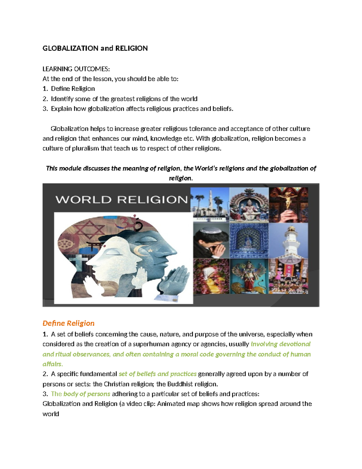 Week 10 Lecture Notes: The Impact of Globalization on Religion - Studocu