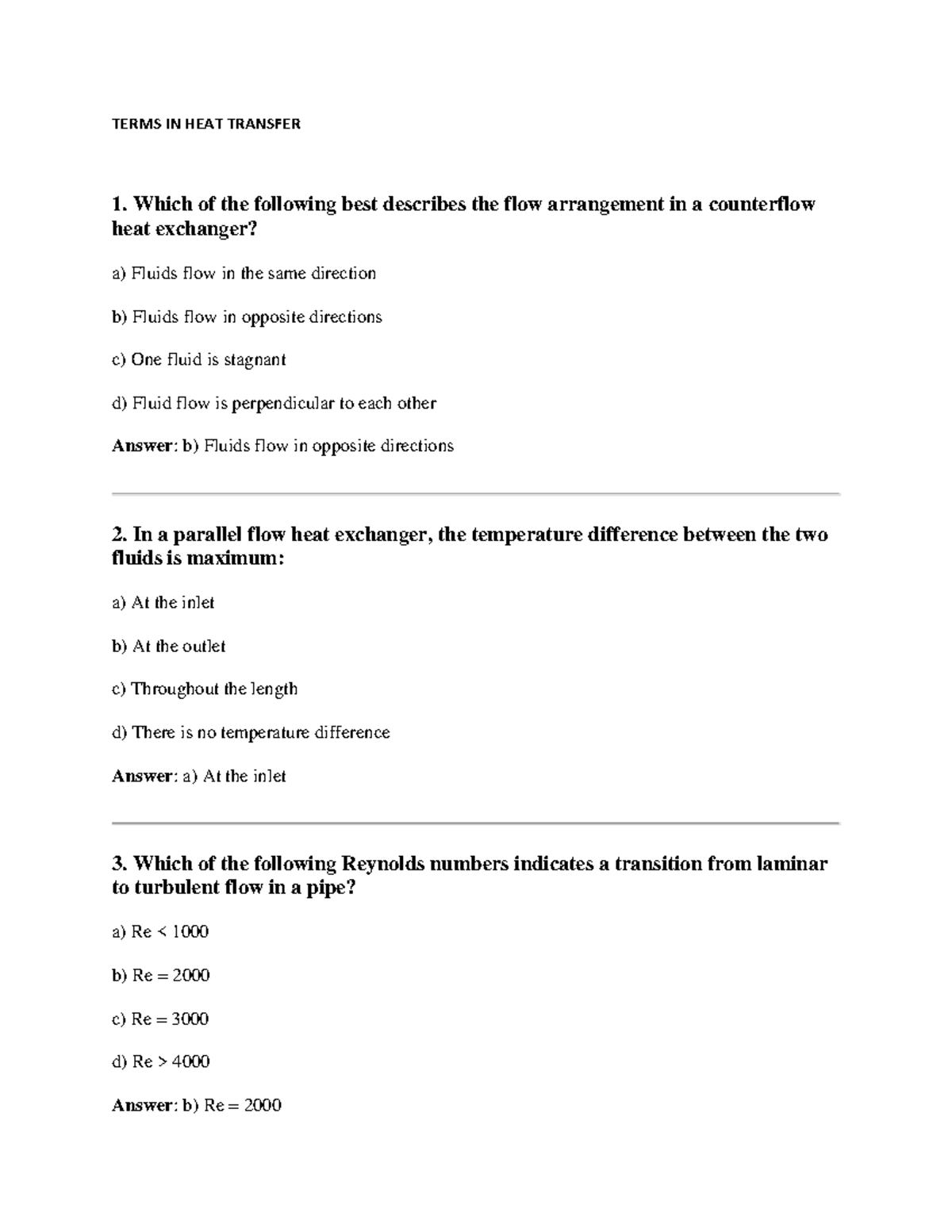 TERMS IN HEAT TRANSFER 1: Key Concepts and Questions - Studocu