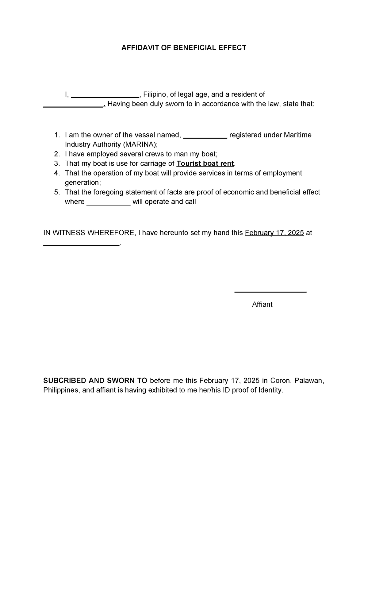 AFFIDAVIT OF BENEFICIAL EFFECT - Economic Impact Statement - Studocu