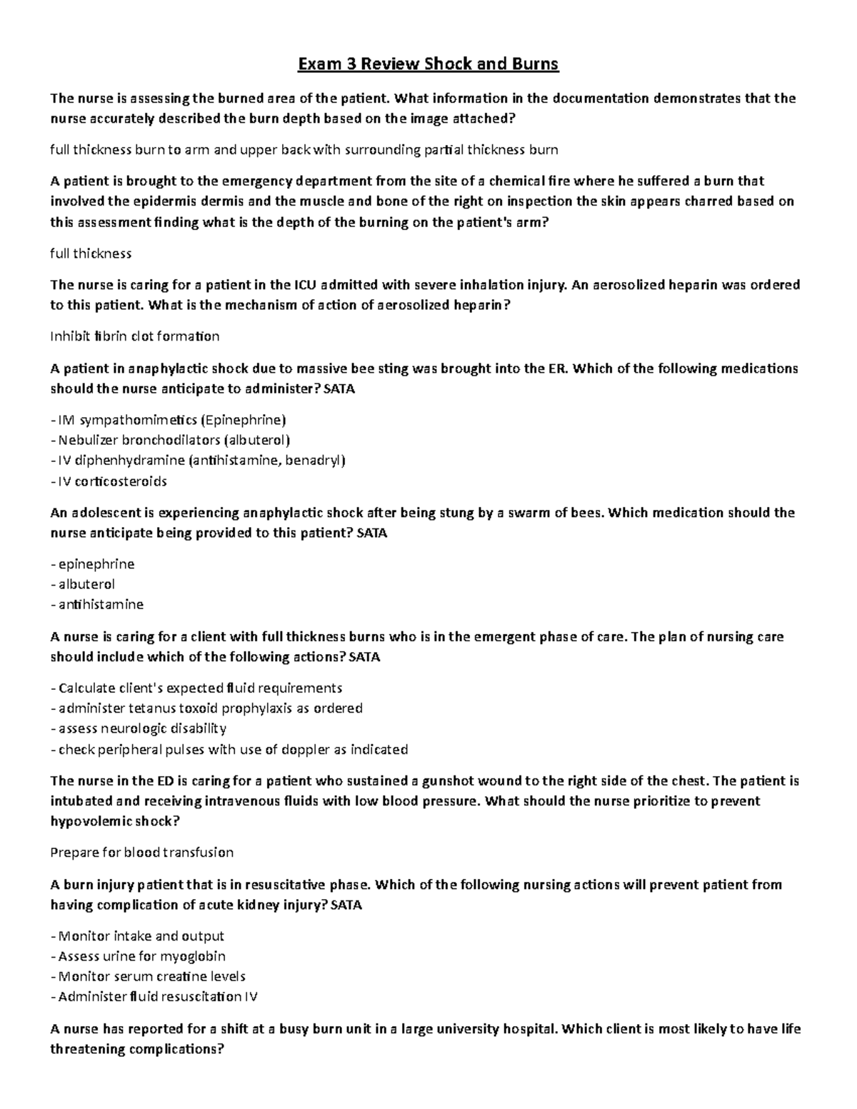 Exam 3 Review: Understanding Shock and Burns in Critical Care Nursing ...