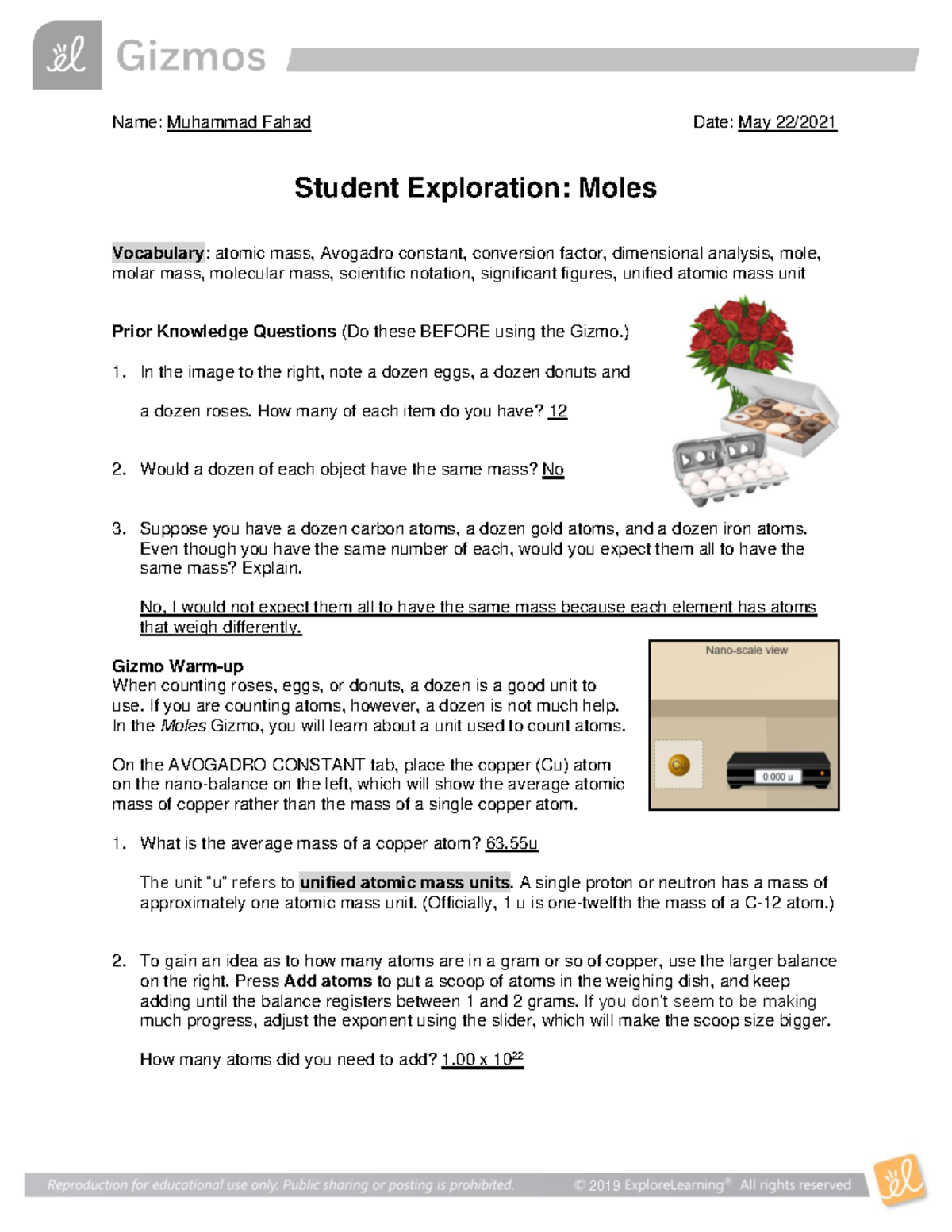 512473301-Moles SE - Exploration and Answers on Molar Concepts - Studocu
