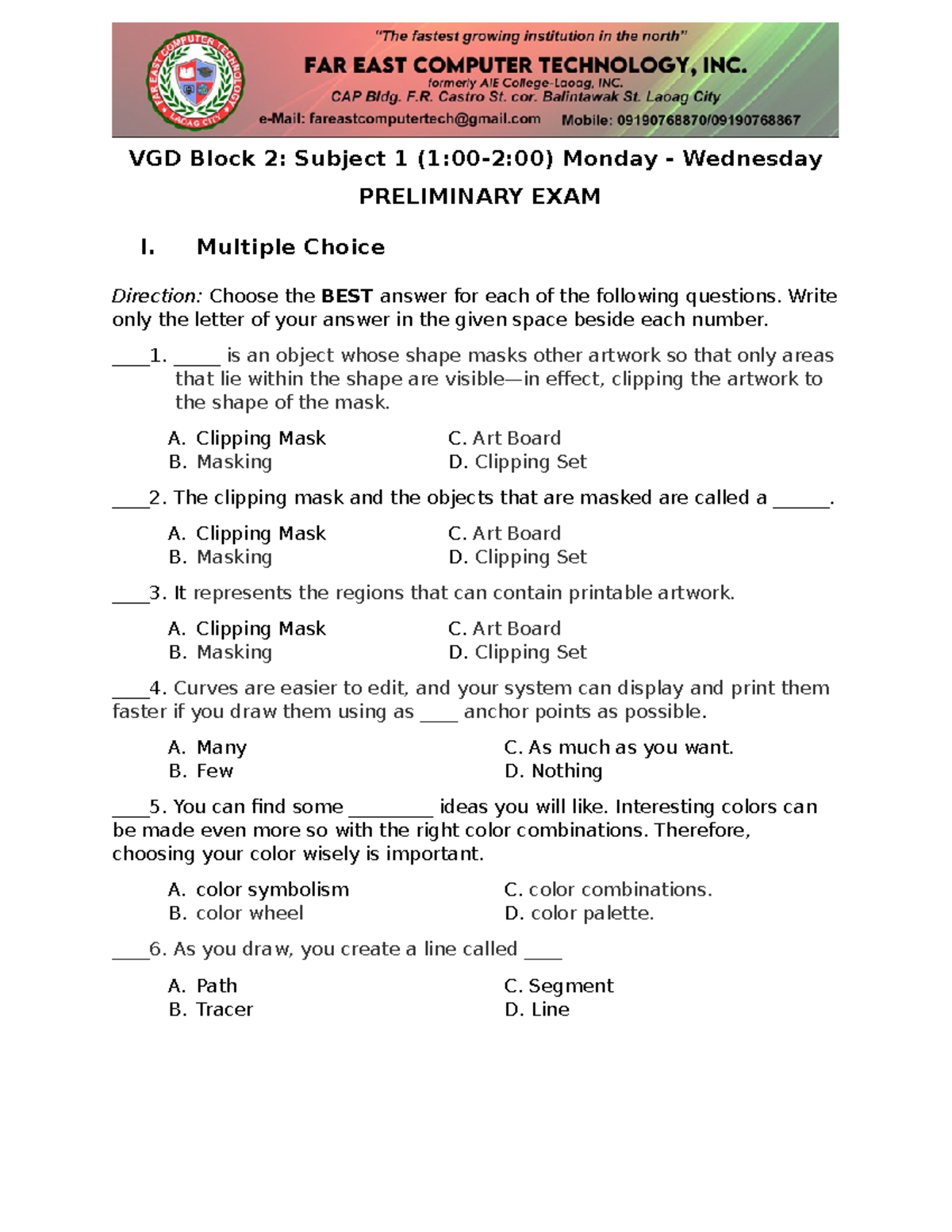 VGD Block 2 - VGD Block 2: Subject 1 (1:00-2:00) Monday - Wednesday ...