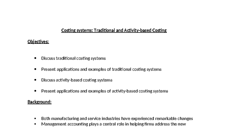 Costing Systems: Traditional vs Activity-Based (L4) - Studocu