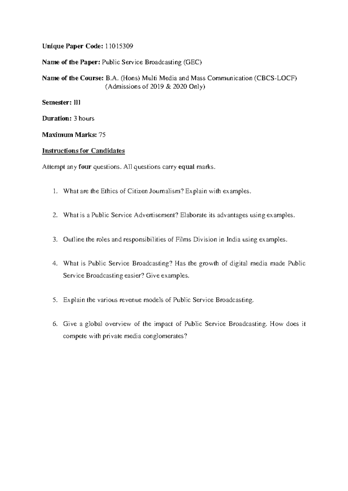 B.A. (Hons) Multi Media & Mass Comm: Public Service Broadcasting Notes ...