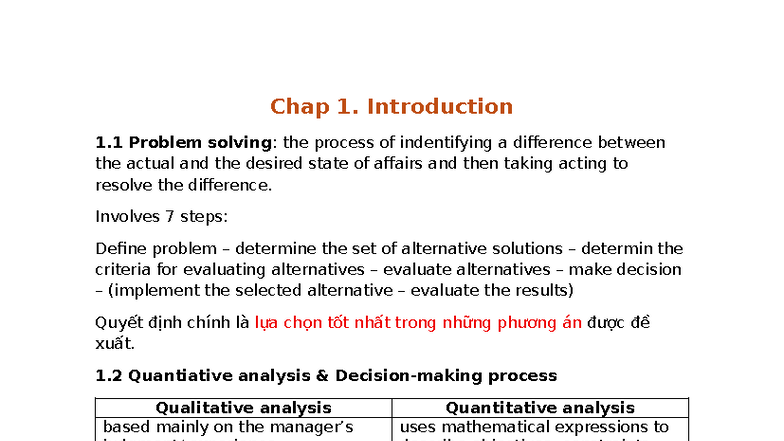 Management Science Notes: Chap 1 & 3 Overview - Studocu