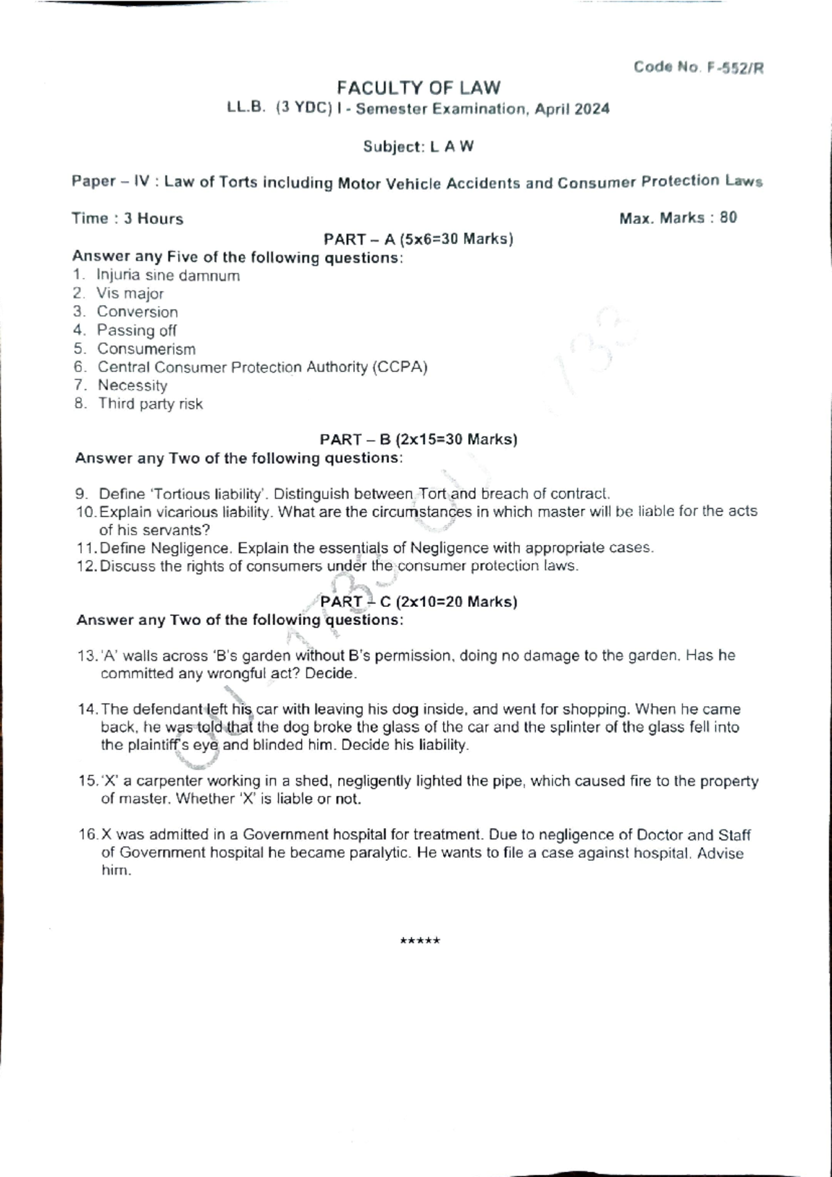 Law of Torts (Paper IV) - Exam Review & Key Topics (LL. B 3 YDC) - Studocu