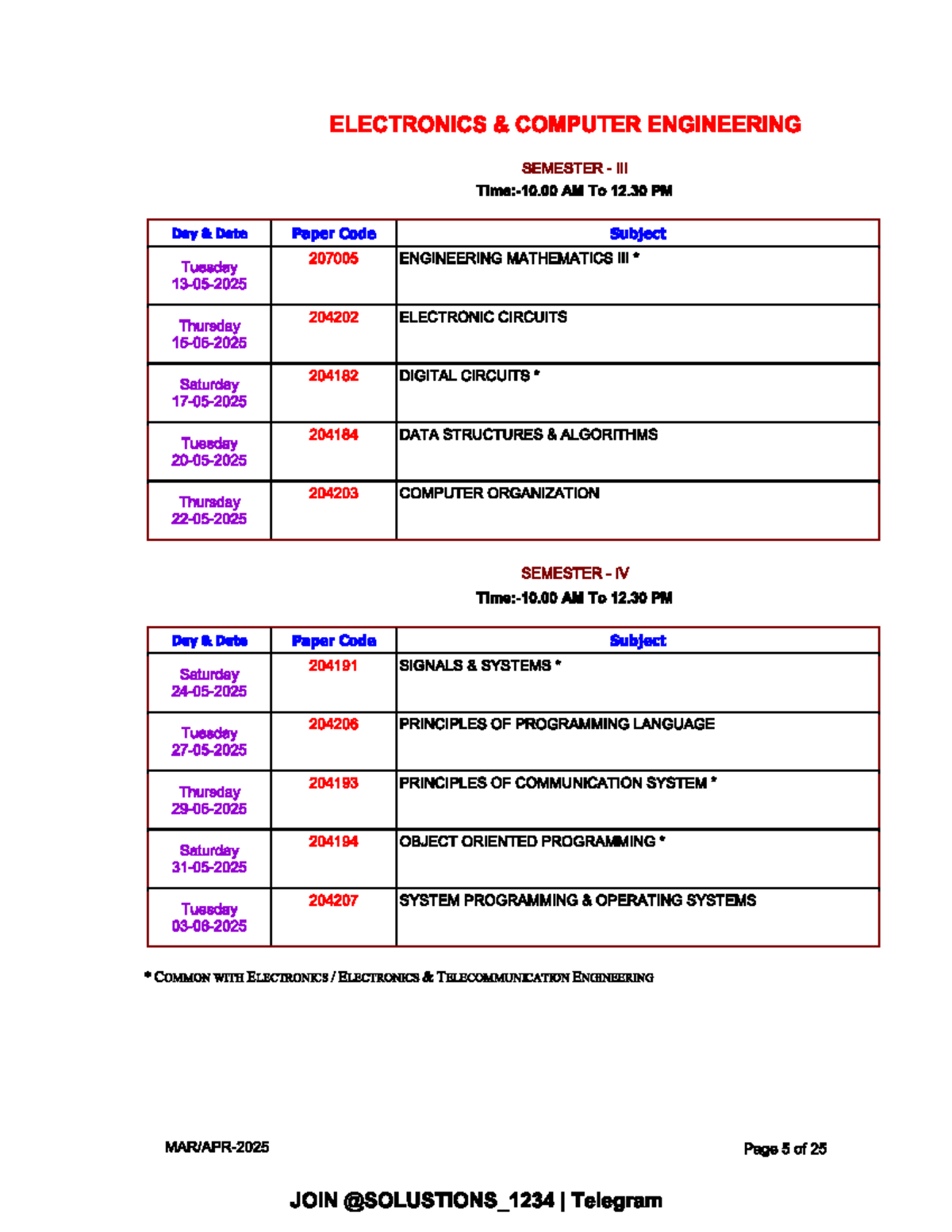 ELECTRONICS & COMPUTER ENG SEM 10:00 AM - 12:30 PM SCHEDULE - Studocu