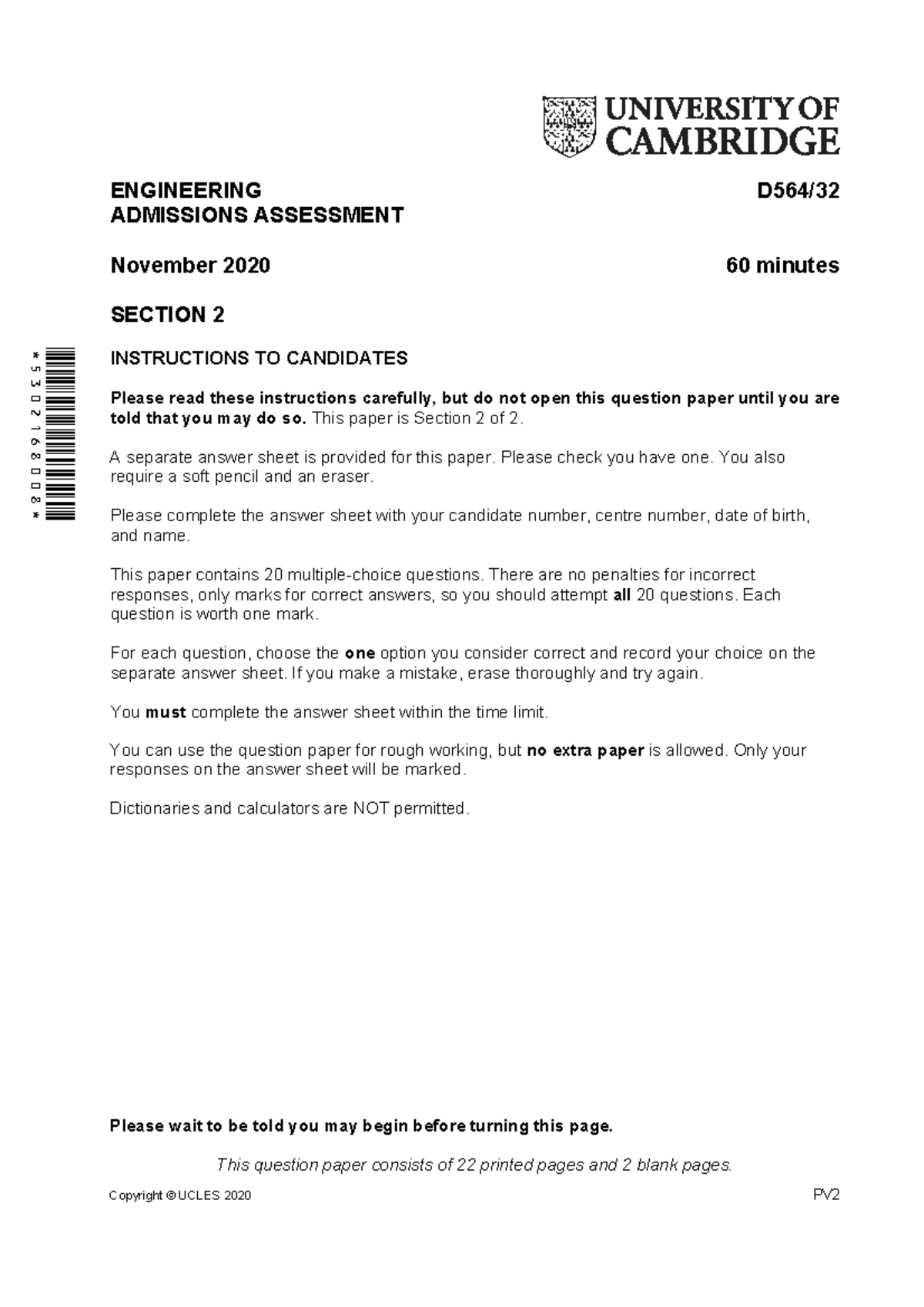 ENGAA 2020 Section 2 - Engineering Admissions Assessment - Studocu