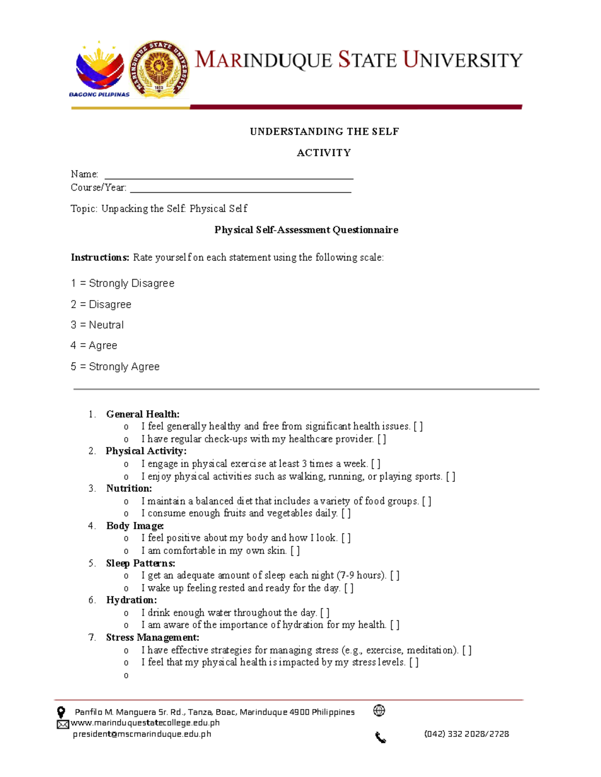 Self-Assessment Questionnaire: Evaluating Physical Health and Wellness ...