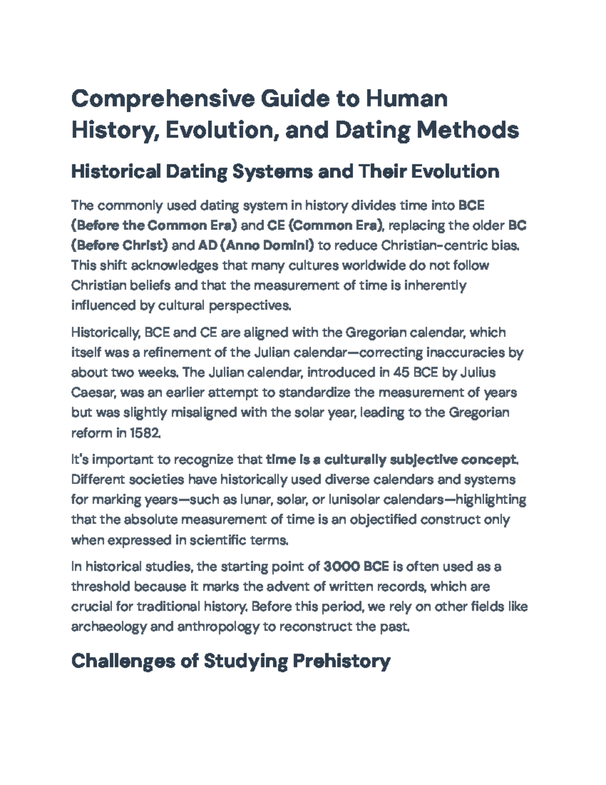 Comprehensive Analysis of Human Evolution and Prehistory Methods (HIST ...