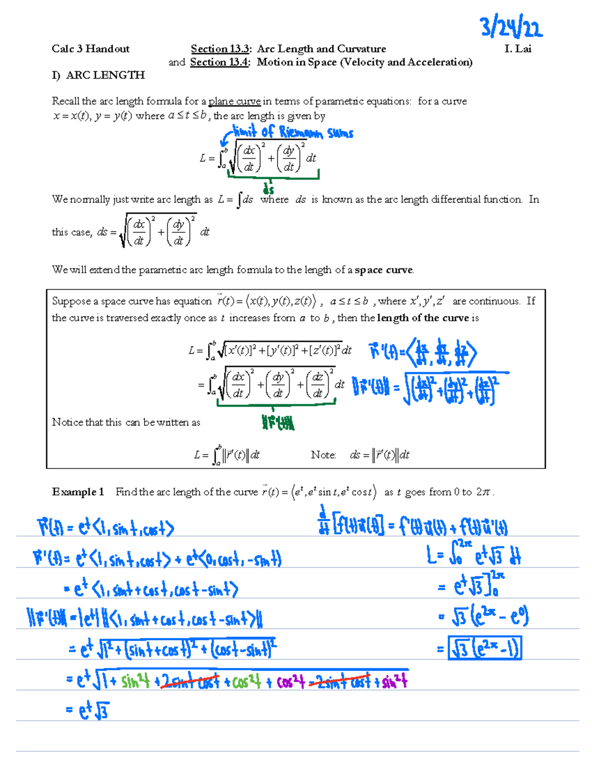 Arc Length and TNB Frame Analysis - Calculus 3 Notes - Studocu