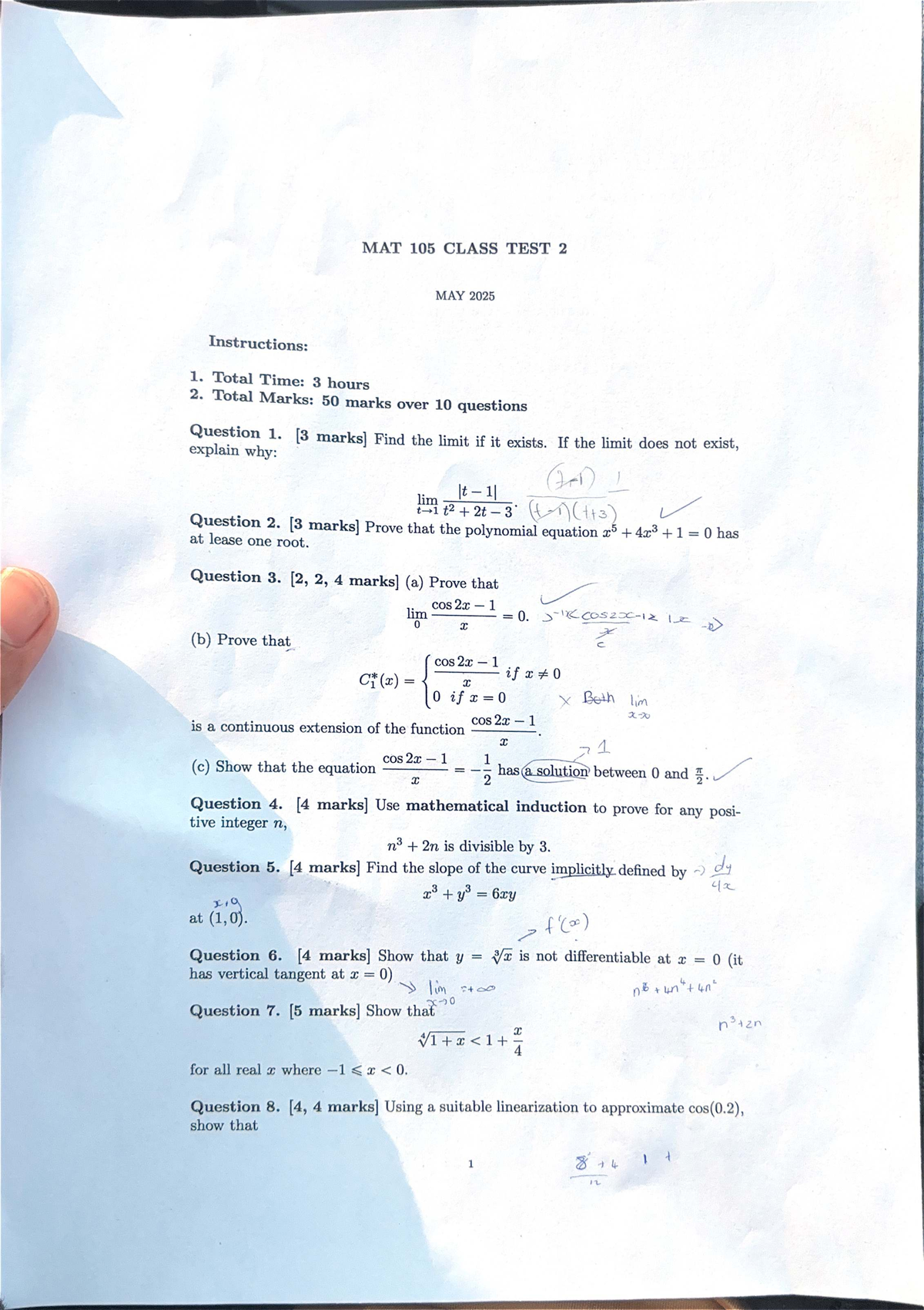MAT 105 CLASS TEST 2 PAST PAPER - MAY 2025 - Studocu