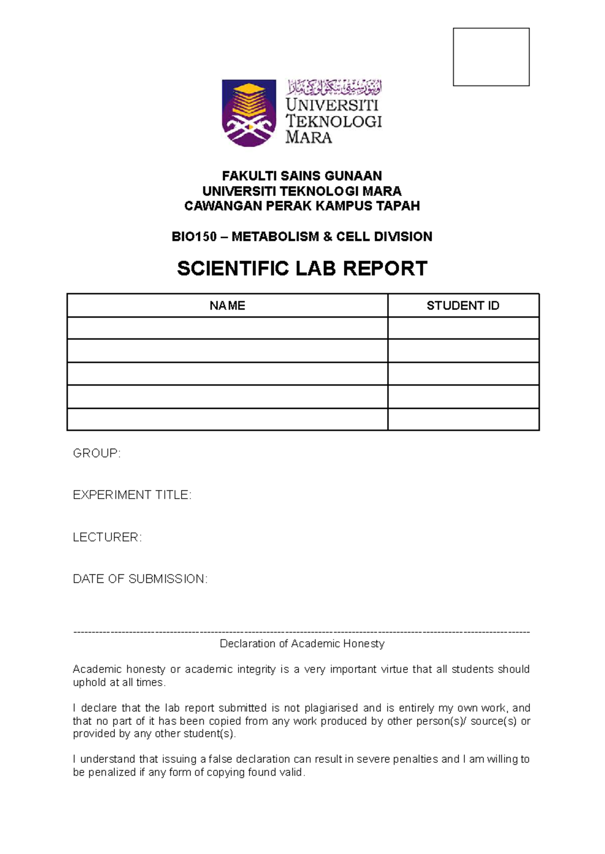 BIO150 Lab Report: Metabolism & Cell Division Experiment Findings - Studocu